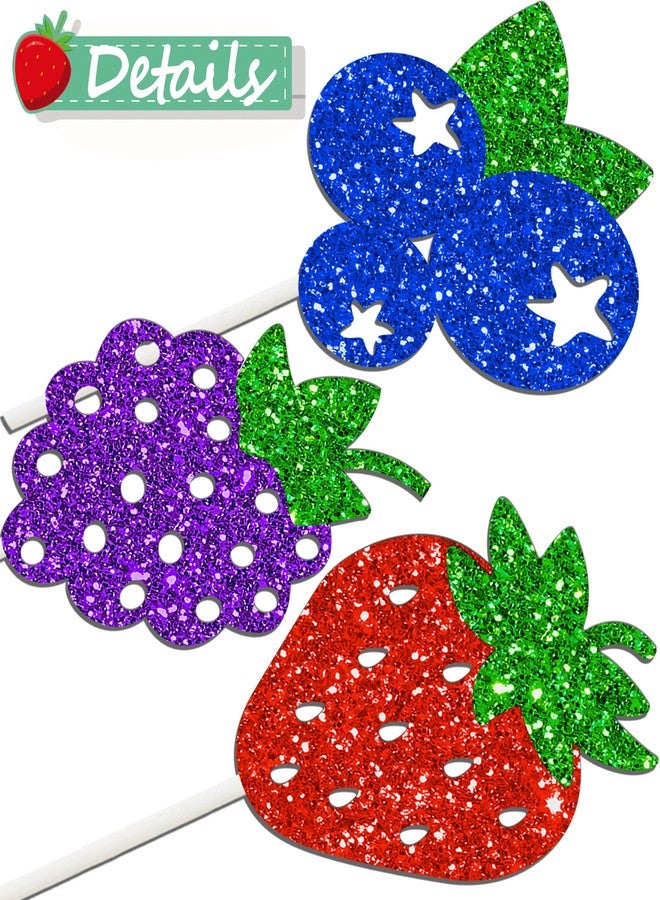 umoni Berry Cupcake Toppers Birthday Party Decorations Berry Party Cake Decorations 24PCS Glitter Strawberry Blueberry Cupcake Picks for Summer Raspberry Theme Baby Shower Supplies - Image 4